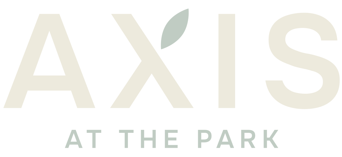 A black and white logo that says "AXIS at the Park".